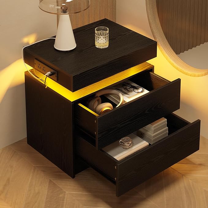 LIKIMIO Night Stand Set of 2, Modern Black Nightstand - Image 5