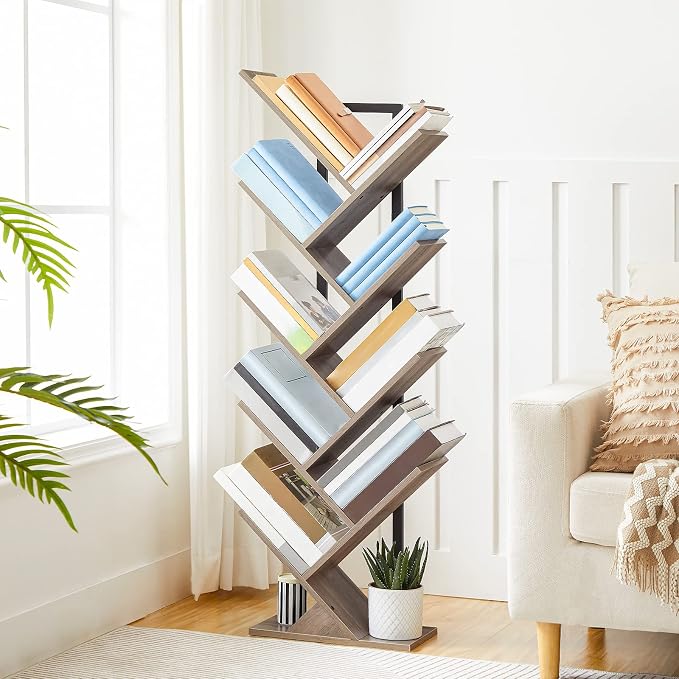 HOOBRO Tree Bookshelf, 9-Tier Bookcase Wooden Shelves, Floor Standing Storage - Image 2