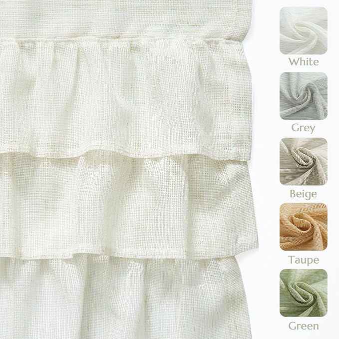 jinchan Ruffled Valance Curtain Slubbed Crossed Hatch Kitchen Valance - Image 5