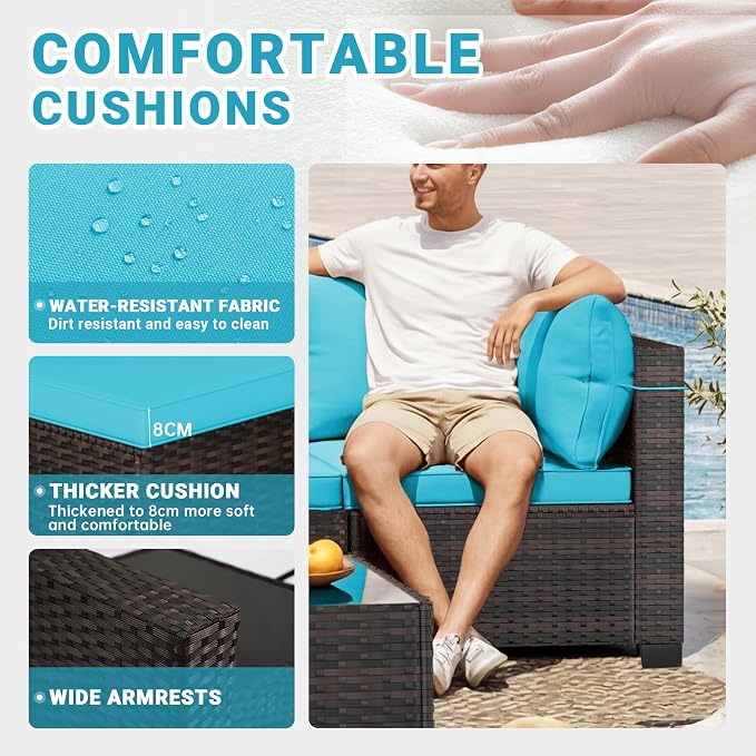 CHABATREE 7pcs Outdoor Patio Furniture Sets, Rattan Conversation Sectional Set - Image 3