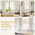 YoungsTex Ivory Linen Kitchen Curtains 40 Inch Length 2 Panels | Short Semi - Image 2