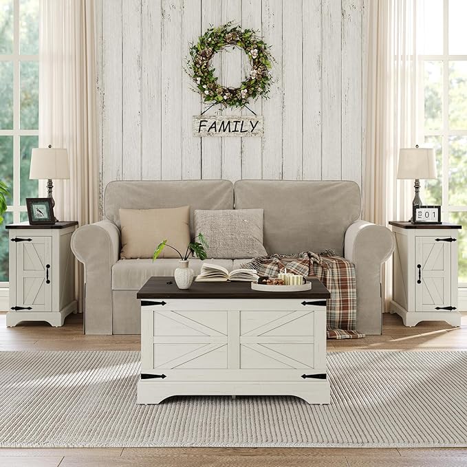 Furnideco Farmhouse Lift Top Coffee Table, Square Wood Center Table - Image 5