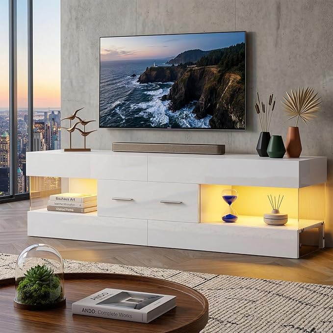 Bestier TV Stand for 55/60/65 Inch TV, High Gloss Modern TV Stand by Bestier