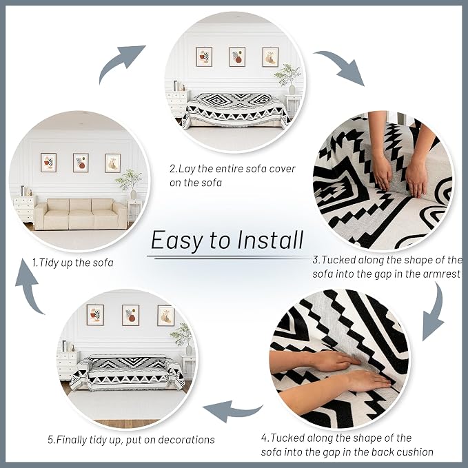 MYSKY HOME Boho Couch Cover for Dogs Washable Black Rhombic Couch Sofa - Image 6