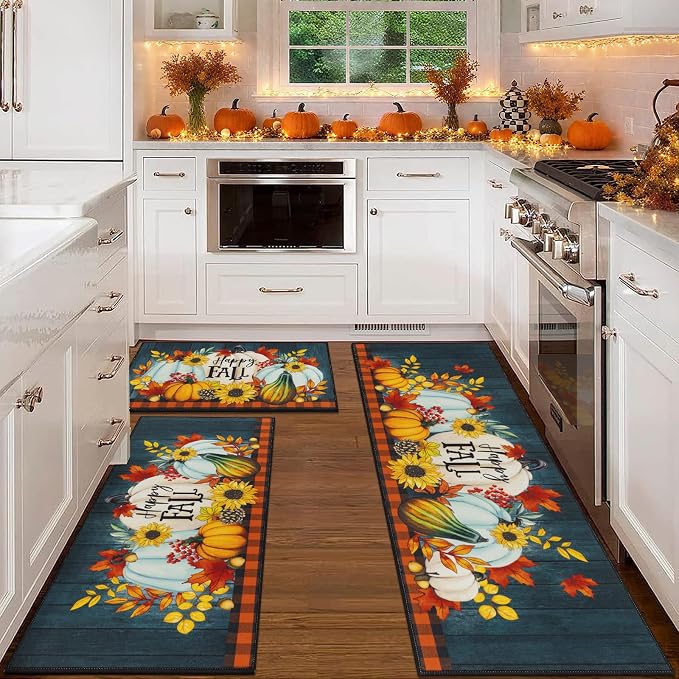 HEBE Fall Kitchen Rugs Set of 3, Washable Pumpkin Kitchen Mats - Image 8