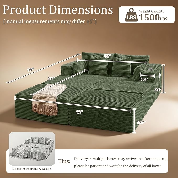 72" Cloud Sectional Couch, Comfort Sleep Sofa - Image 2