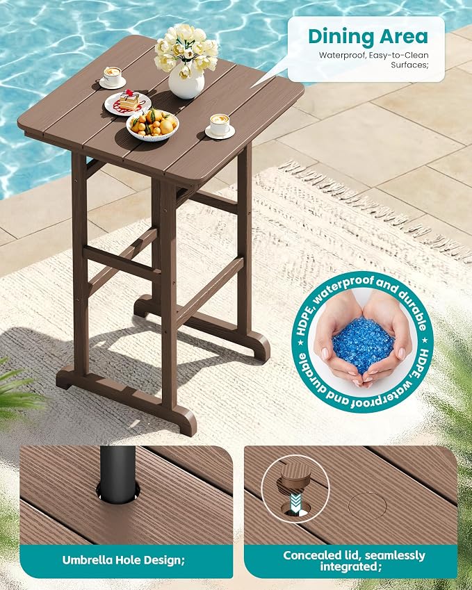 SERWALL Balcony Adirondack Chairs and Table 3 Pieces Set, Adirondack Bar Height - Image 3
