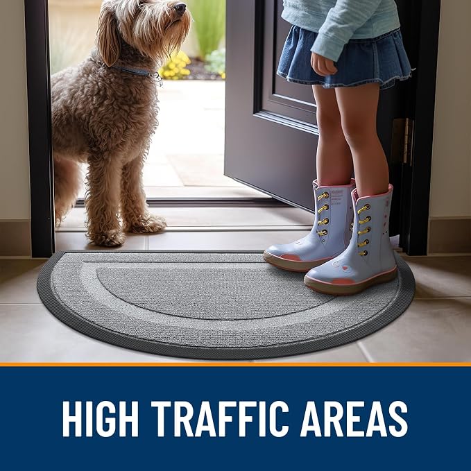 OLANLY Half Circle Front Door Mat Outside 47x23 All-Season Rubber Doormat | Ash - Image 6