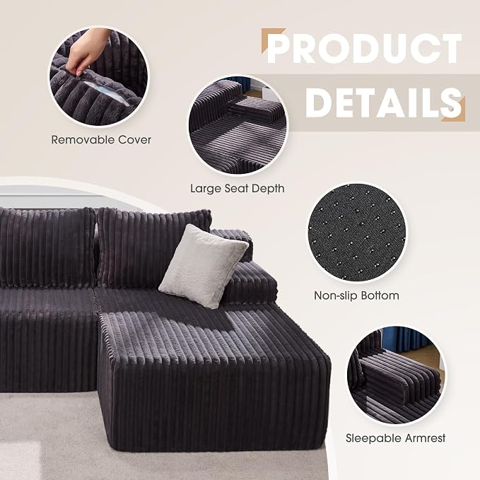 Modular Sectional Sofa Couches L-Shape Couch 3 Seat Modular Sofa Memory Foam - Image 6