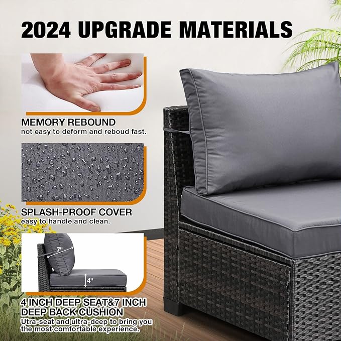 JOYURE 5 Pieces Patio Furniture Set All-Weather Outdoor Wicker Sectional - Image 6