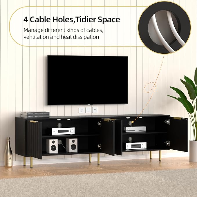 TV Stand for 80 Inch TV, Fluted TV Stand for Living Room, Mid Century Modern TV - Image 5
