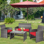 Tangkula 4 PCS Wicker Patio Conversation Set, Outdoor Rattan Sofas - Image 3