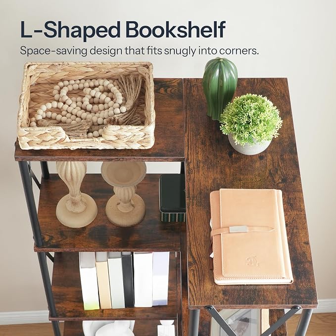 HOOBRO Corner Bookshelf, 5-Tier L-Shaped Bookcase, Industrial Open Display - Image 8