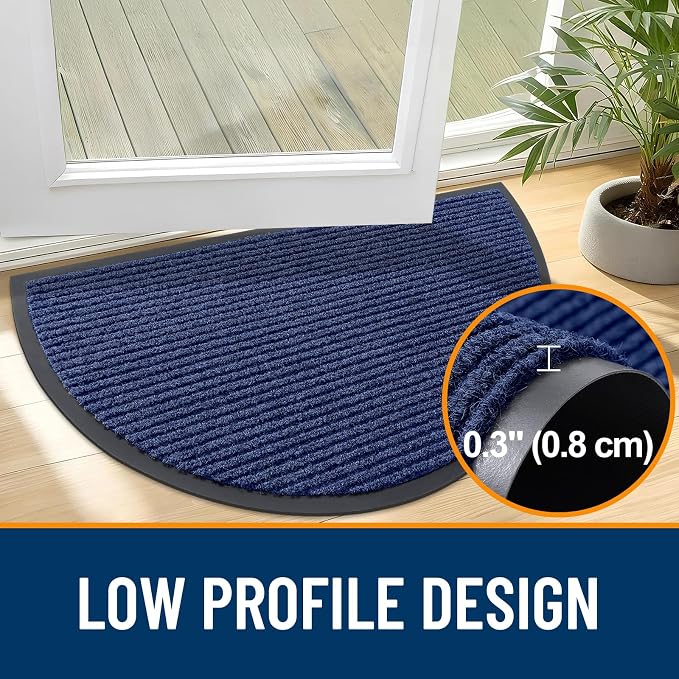 OLANLY Half Circle Front Door Mat 47x34, Waterproof Heavy-Duty Doormat | Blue - Image 4