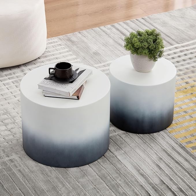 Small Round Coffee Table Nesting End Table Set of 2, MDF Side Circle Accent - Image 4