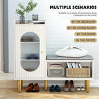 HLR Storage Bench with Glass Door&Shelf, Modern Entryway Shoe Cabinet Bench - Image 5