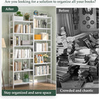 Homykic Double Wide Bamboo Bookshelf White, 6-Tier Large Open Bookcase - Image 5