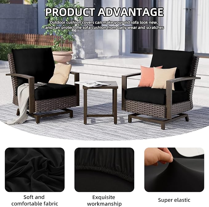 8Pcs Outdoor Cushion Covers, Elastic Patio Cushion Covers | Washable, - Image 3