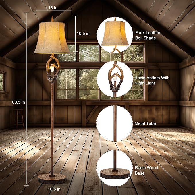 Scenekoy Rustic Farmhouse Antlers Floor Lamp - Image 2