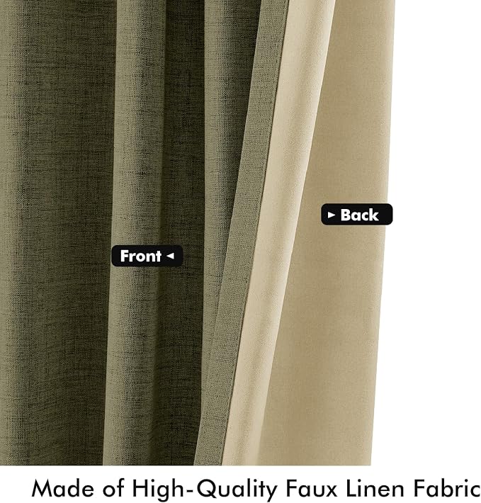 MIULEE 100% Blackout Linen Curtains 42 x 72 Inch Light Olive Green 2 Panels | - Image 6