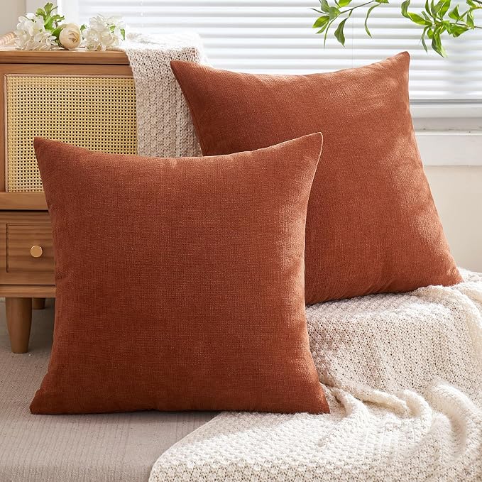 MIULEE Fall Rust Chenille Couch Euro Throw Pillow Covers, 22x22 | Set of 2 - Image 4