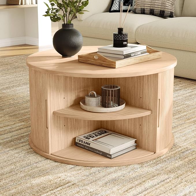 LINSY HOME Round Coffee Table, 31.5" Drum Coffee Table - Image 2