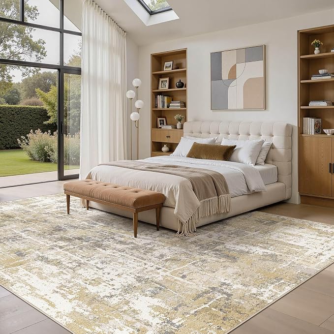 DMOYEST Area Rug Living Room Rugs 10x12 Washable Abstract Carpet | Neutral - Image 3
