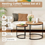 Giantex Nesting Coffee Table Set of 2, Round Stacking Side Tables w/Wooden - Image 4