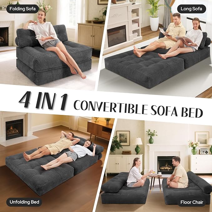 HABUTWAY Folding Sofa Bed, Foldable Floor Sofa Lounge w/Dual-Pillow & Handle - Image 7