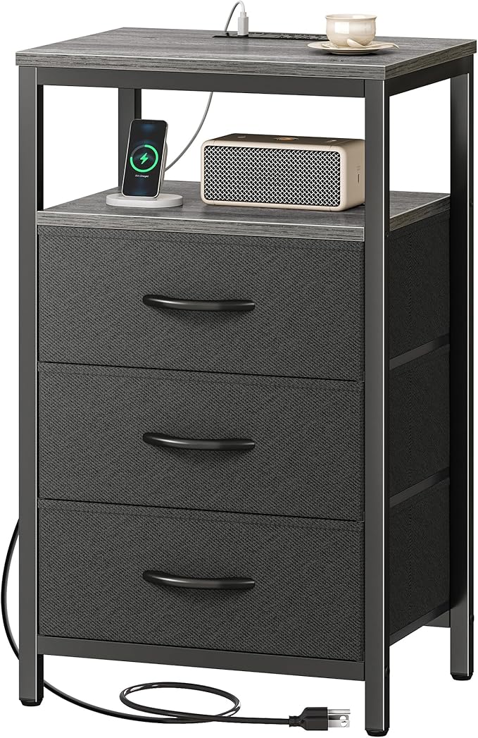 Huuger Nightstand with Charging Station, 27.6 Inch End Table Bedside Table with by Huuger
