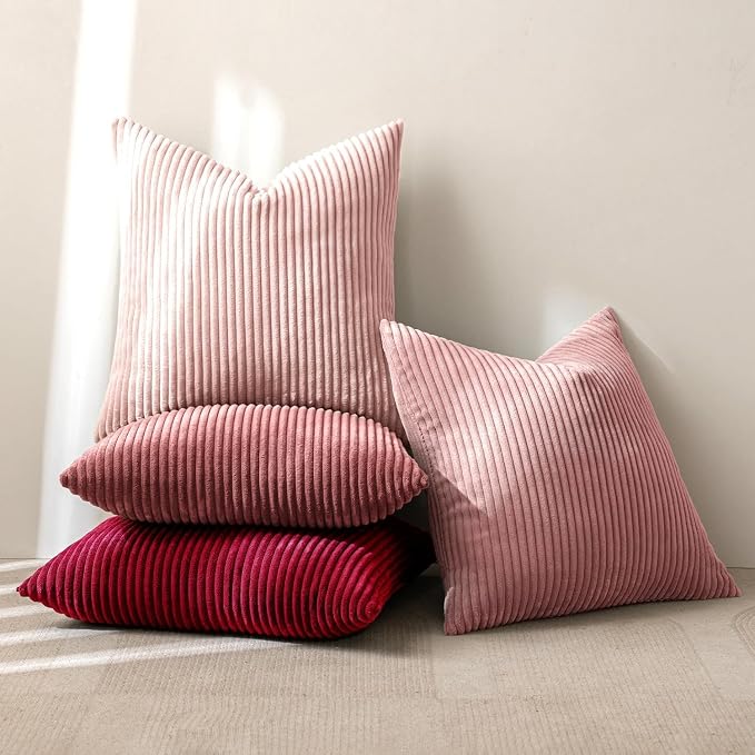 MIULEE Soft Corduroy Decorative Throw Pillow Covers Pink Series 20x20 | Set of 4 - Image 4