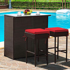 Tangkula Patio Bar Set, 3 Piece Outdoor Rattan Wicker Bar Set by TANGKULA