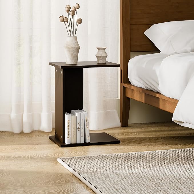 RECCI Solid Bamboo C-Shaped End Table Set of 2 - Image 9