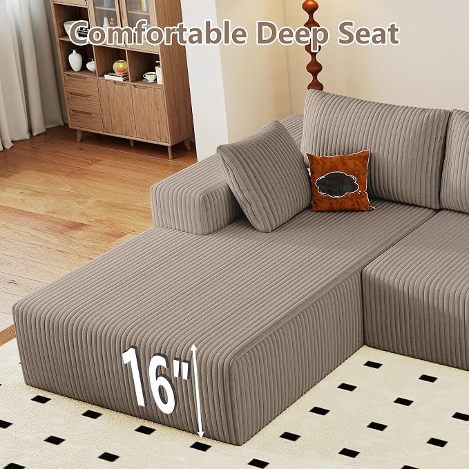 95" Cloud Sectional Couch with L-Shape Chaise, Modular Comfy Sofa Chaise Longue - Image 8