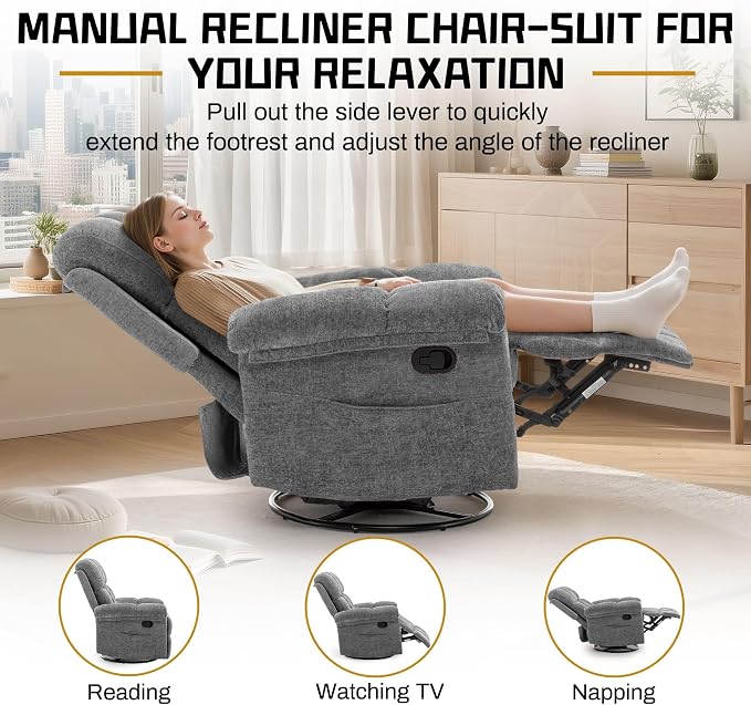 Korser Recliner Chair, Swivel Rocker Recliner Chair - Image 4