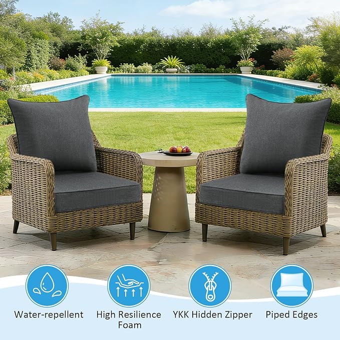 Outdoor Deep Seat & Back Cushion Set, 24 x 24 Inch Water Repellent and Fade - Image 3