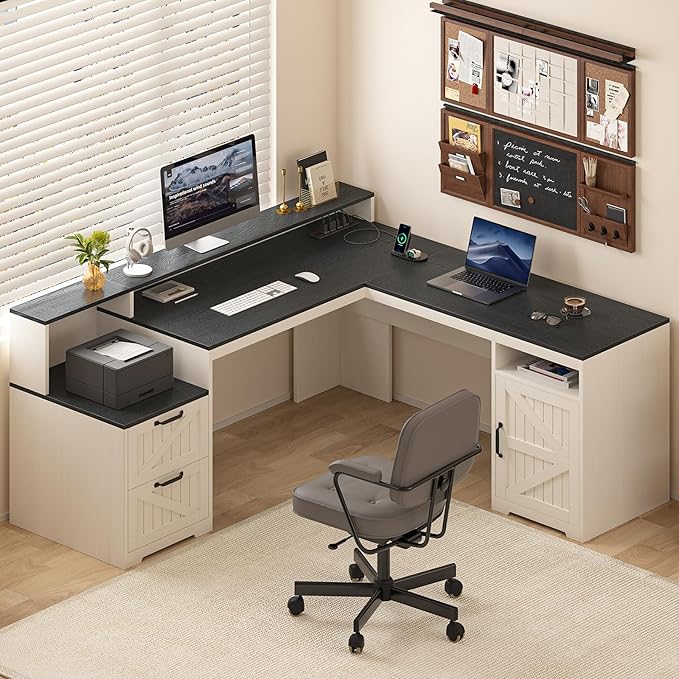 YOMILUVE 63" Farmhouse L Shaped Executive Desk by YomiluveDesign