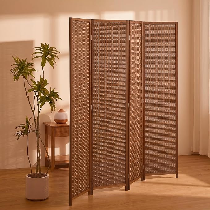 4 Panel Room Divider and Extra Wide Folding Privacy Screen, Bamboo Room Divider - Image 2