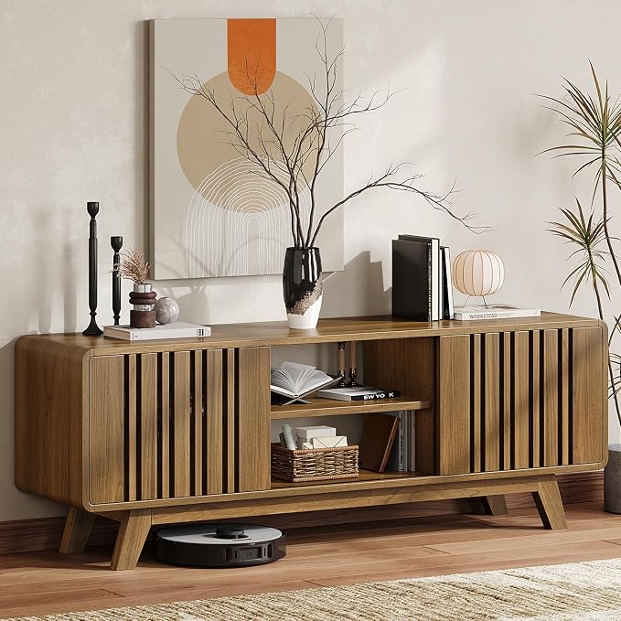 ONBRILL 63-Inch TV Stand for TVs up to 75 Inch, Mid-Century Modern Television - Image 7