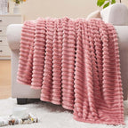BEDELITE 3D Ribbed Jacquard Pink Fleece Throw Blanket by BEDELITE