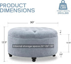 HUIMO 30-Inch Round Storage Ottoman, Modern Button Tufted Ottoman Coffee Table - Image 2
