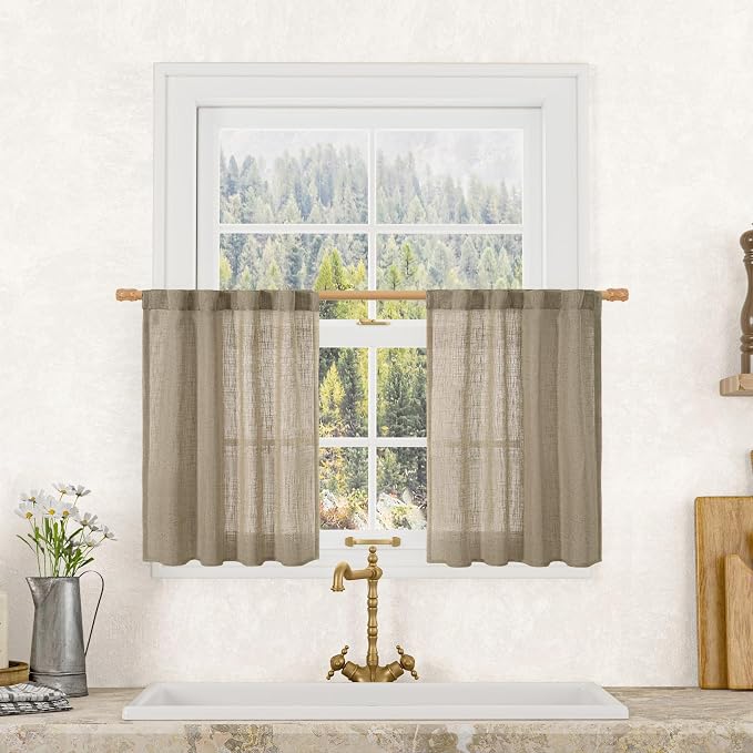 Taupe Linen Curtains 24 Inch Length by LAMIT
