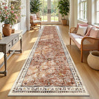 Yamaziot 2x10 Washable Hallway Runner Rug Non Slip Floral Carpet, Brick-red | by Yamaziot