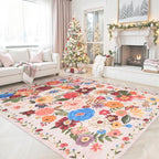 Blush Area Rug 5x7 for Bedroom Living Room | Ultra-Thin;Boho Style;Low Pile;Non - Image 2