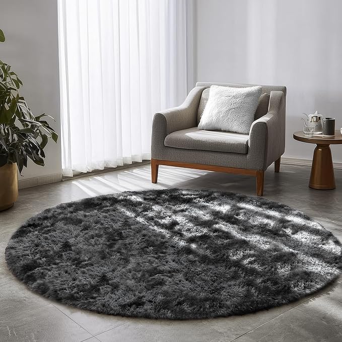 Amdrebio Tie-Dyed Dark Grey Big Round Area Rug 6Ft - Image 8