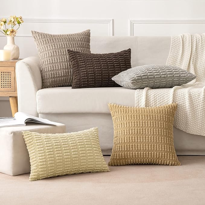 MIULEE Euro Sham Corduroy Decorative Throw Pillow Covers 24x24 Beige | Pack of - Image 3