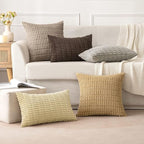 MIULEE Corduroy Decorative Throw Pillow Covers 18x18 Beige Pack of 2 | Soft - Image 2