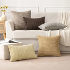 MIULEE Corduroy Decorative Throw Pillow Covers 16x16 Beige Pack of 2 | Soft - Image 2