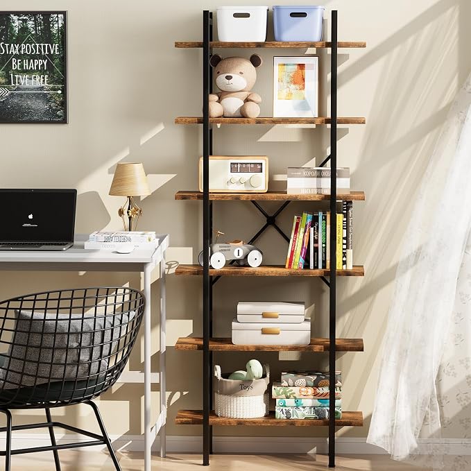 6 Tiers Bookshelf Organizer Industrial Shelf, Modern Open Display Storage - Image 3