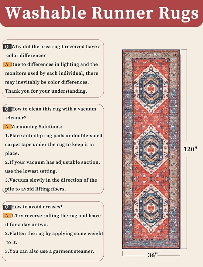 SERISSA 3x10 Washable Non Slip Boho Runner Rug - Image 2